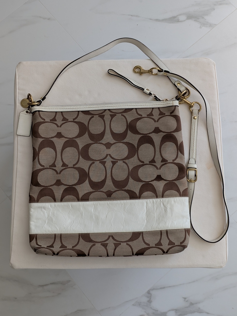 Coach Signature Canvas Crossbody & Shoulder Bag in Brown/Off-White - Picture 10 of 10